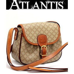 Celine Macadam Shoulder Bag Leather Beige